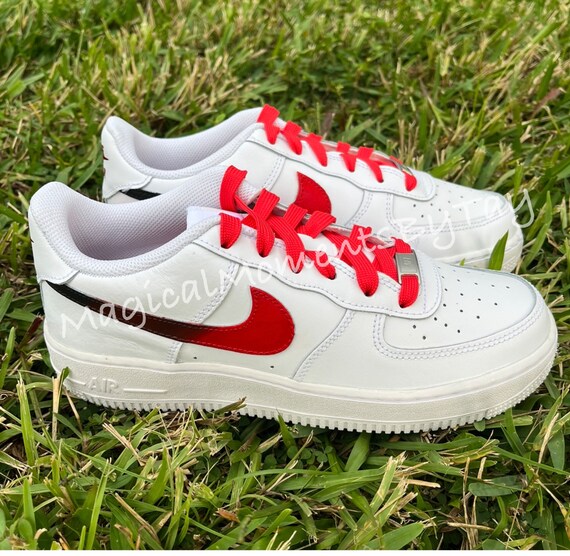 Air force 1s red swoosh sale