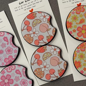 Flower Car Coasters, Fruit Car Coasters, Car Coaster, Trendy Car Coaster, Set of 2, Cute Asthetic Car Coaster, Christmas Gift, Girly Gift