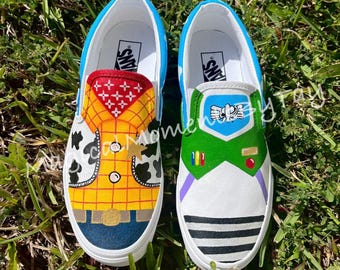 Painted Theme Park Vans, Custom Kids Shoes, Buzz and Woody Shoes, Toy Inspired Shoes, Theme Park Shoes, Adult Magic Sneaker, Vacation Shoes