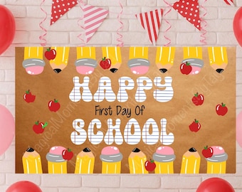 Back To School Pencil Banner, Custom Banner, Painted Banner, First Day Of School Apples Banner, Custom Teacher Banner, Back To School Sign