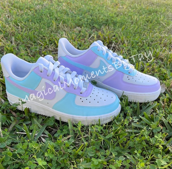 Air Force 1 Custom Cotton Candy Low Inverted Shoes Pink Blue