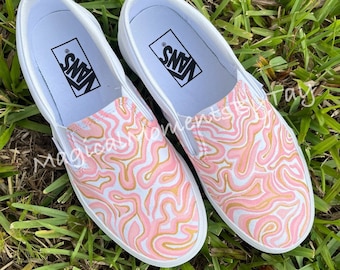 Hand Painted Squiggle Vans Shoes, Custom Abstract Shoes, Trendy Vans, Painted Vans Shoes, Shoe Gift, Perisnalized Sneakers, Trendy Shoes