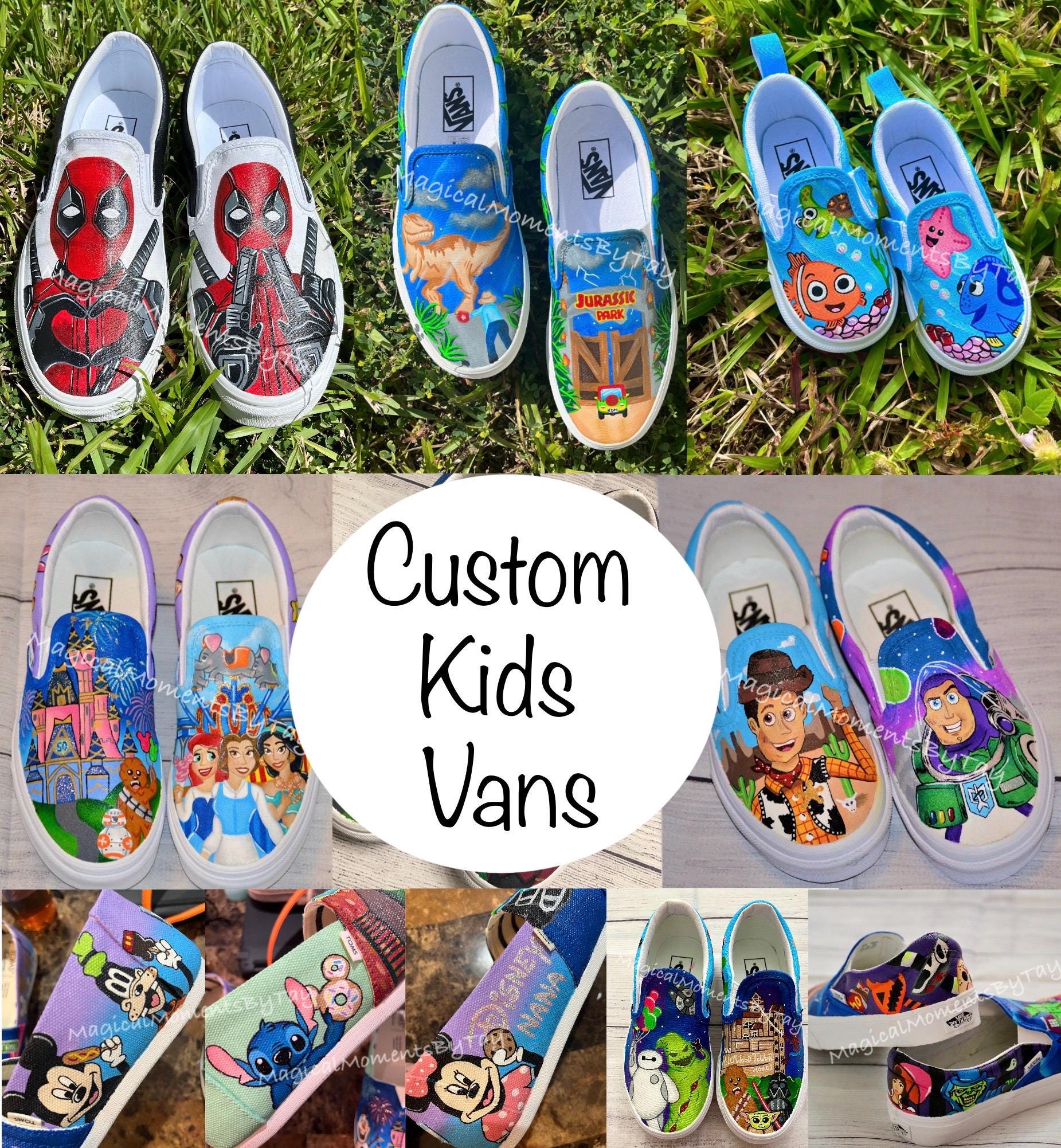 Custom Vans, Custom Kids Vans, Kids Vans, Custom Baby Vans, Theme Park Shoes, Painted Kids Vans, Customized Kids Vans, Cartoon Vans