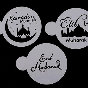 3pcs Eid Mubarak Cookies Stencil Ramadan Muslim Coffee Cake Stencils Template Biscuits Fondant Mold Cake Decorating Tools