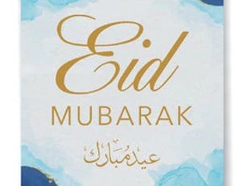 Cartes Eid Mubarak (Bleu/Blanc) 2022 - Pack de cartes islamiques de 4