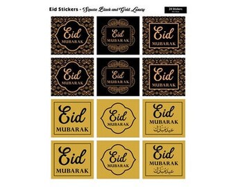 Eid Mubarak Square Stickers (black / Gold)