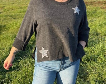 Upcycled Crewneck Sweatshirt with Silver Stars and