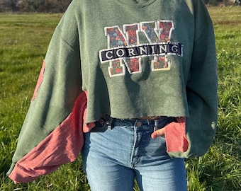 Distressed and Upcycled NY Crewneck Sweatshirt