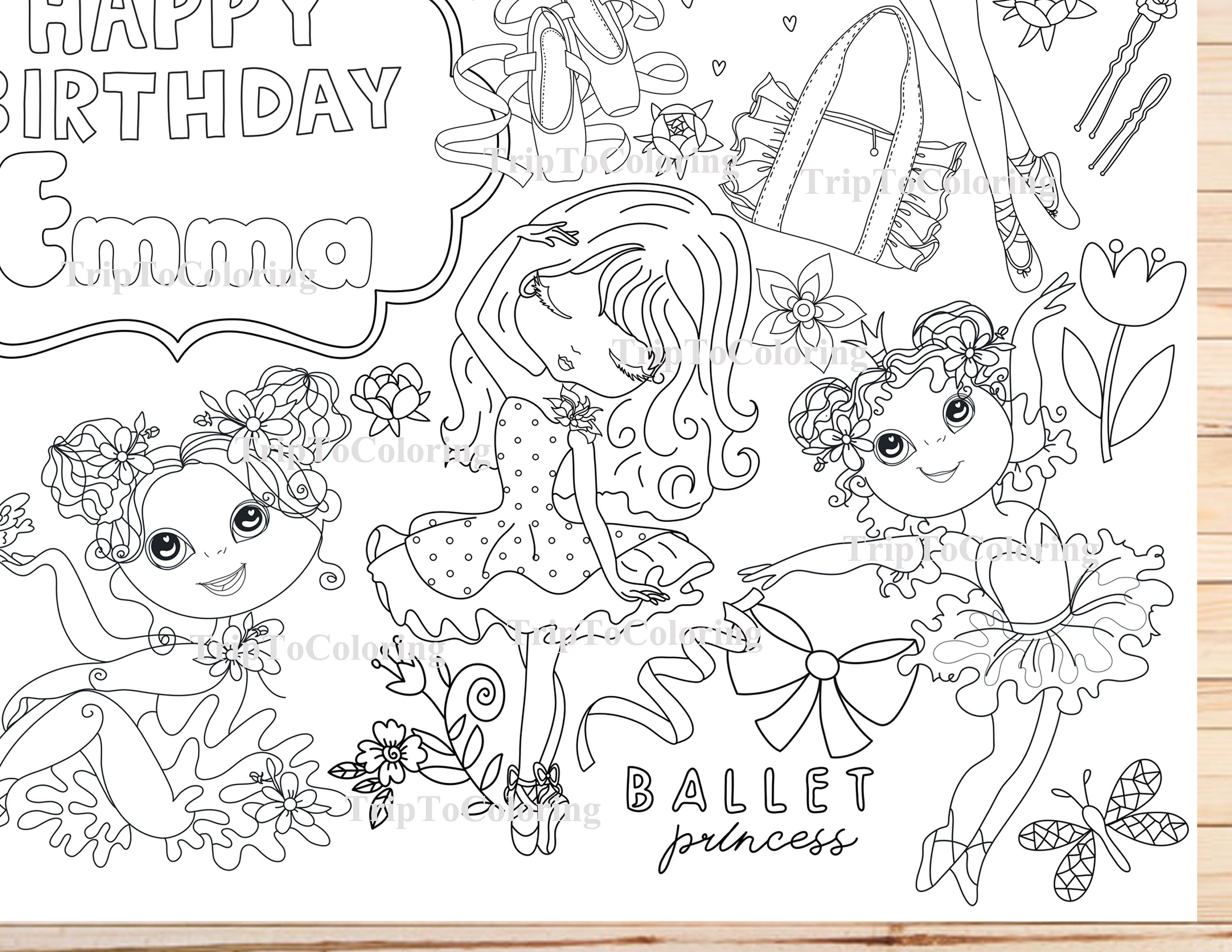 Ballerina /Personalized Giant Birthday coloring poster - Etsy España