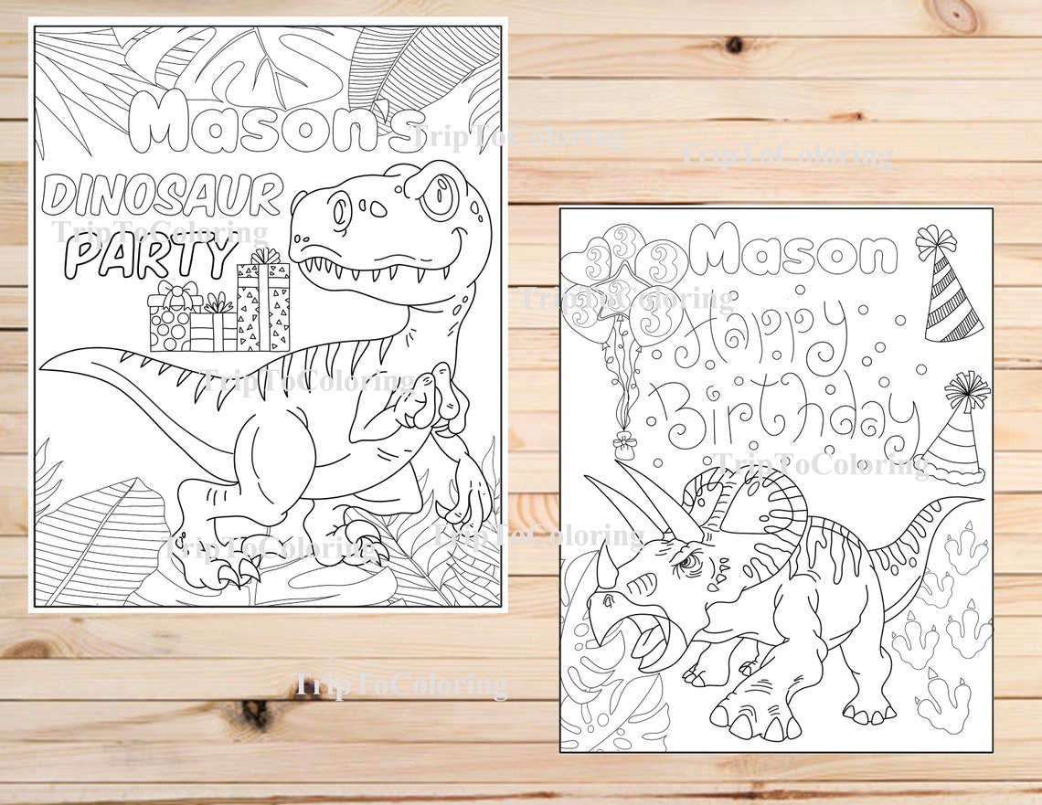 Dinosaur Birthday Party / Birthday Coloring Pages / Birthday | Etsy
