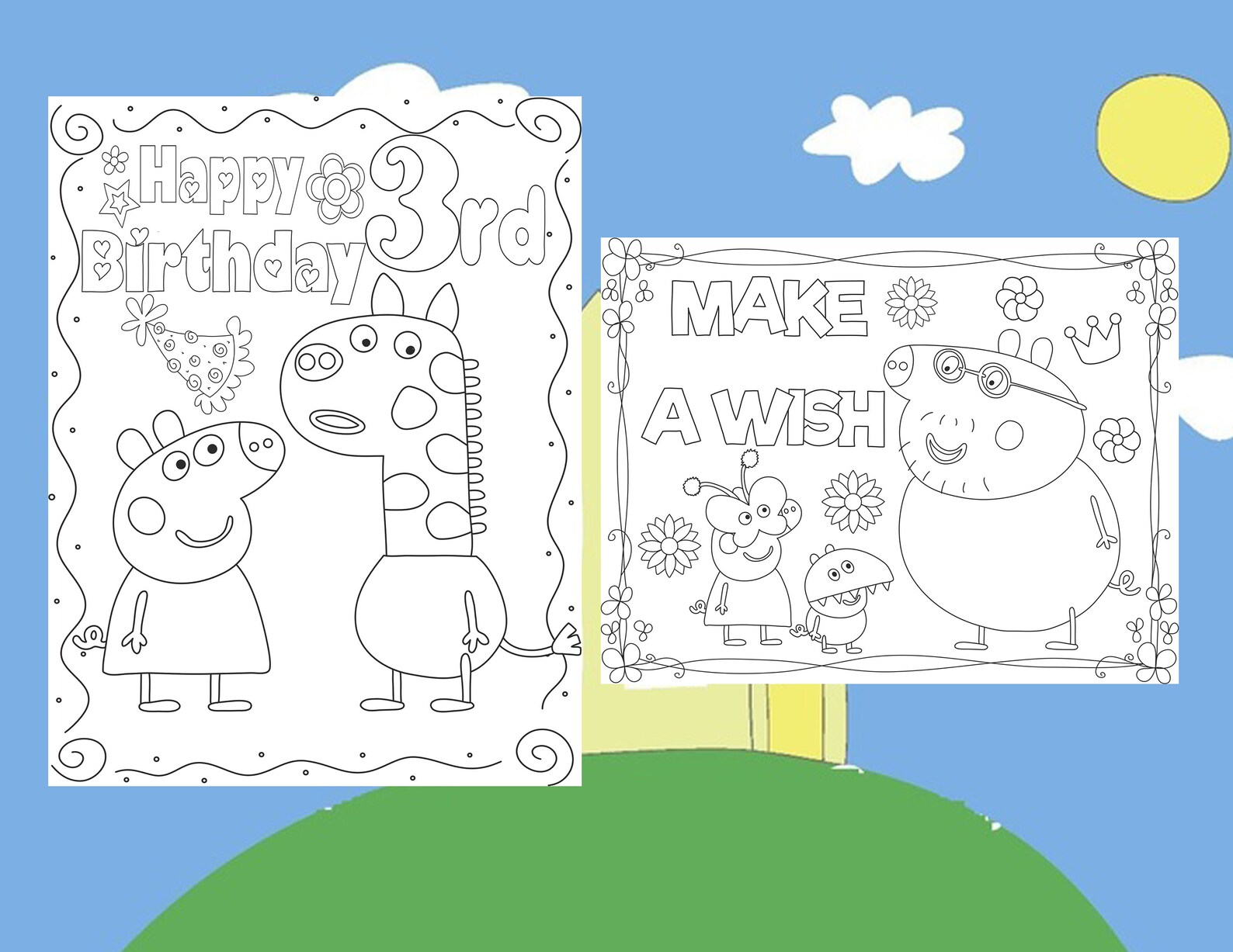 Peppa Pig / Birthday coloring pages / Birthday Party favor / | Etsy