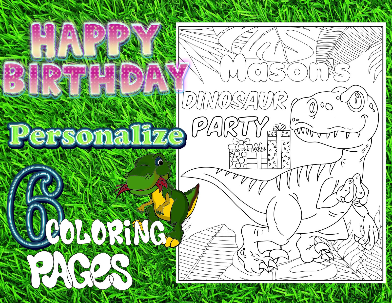Dinosaur Birthday Party / Birthday Coloring Pages / Birthday - Etsy