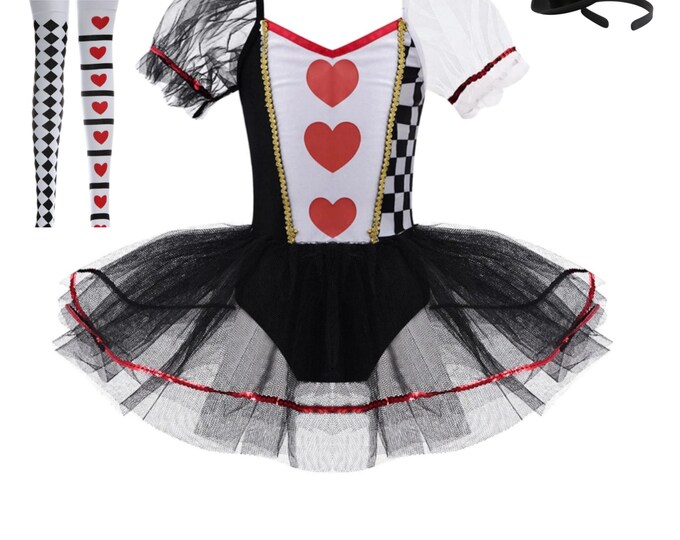 Queen of Hearts Costume for Girls, Red Queen Dress, Halloween Costume