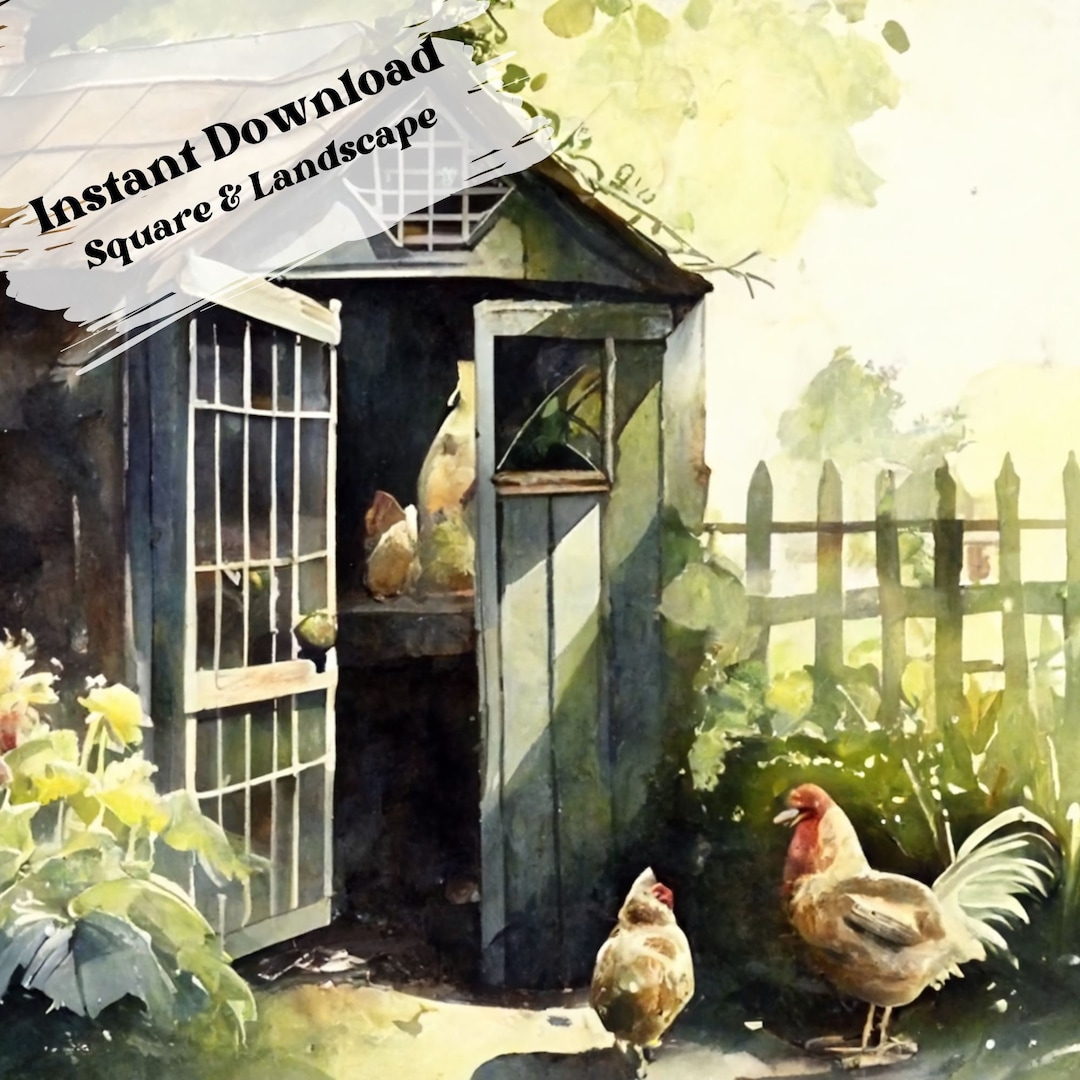 Chicken Coop Art Watercolor Wall Art Chicken Coop Gift for Her Printable Wall Art Poster Gift