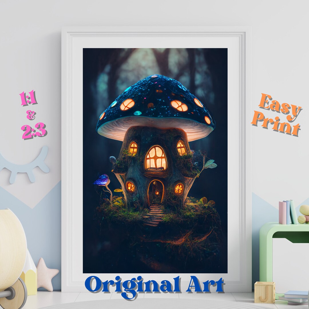 Fantasy Wall Art for Kids Fairy House Art Print Nature Art Green