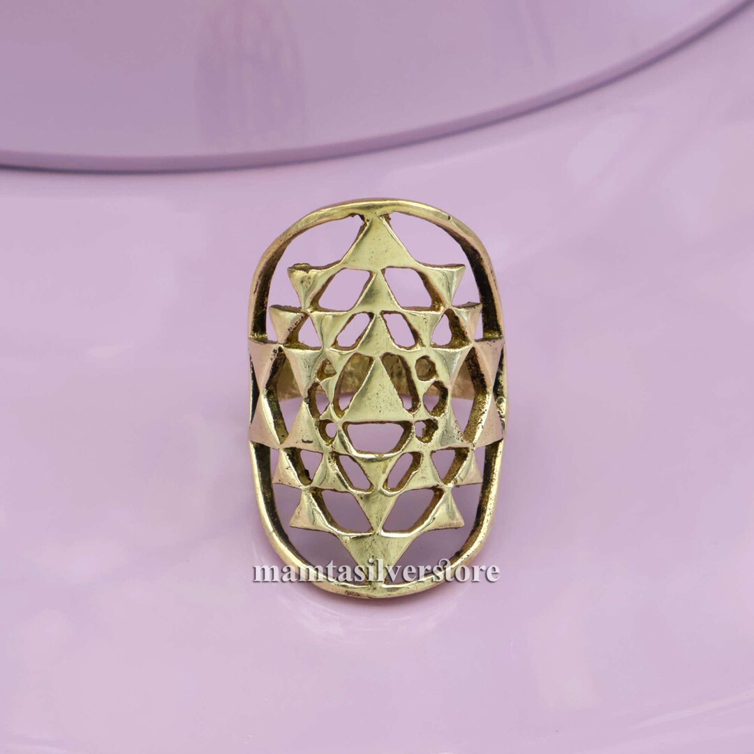 Scared Geometry Ring Sri Yantra Brass Ring, Sacred Geometry Statement Ring, Handmade Boho ...