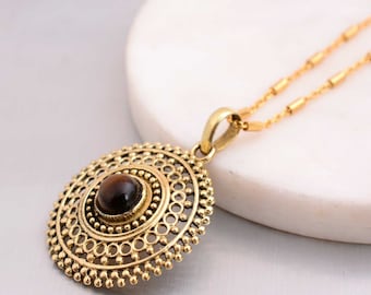 Colar de mandala dourada, pingente de malaquita, labradorita, ônix verde, colar de pedras preciosas boho, joias boho