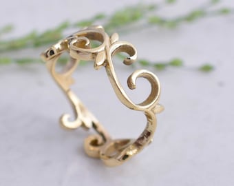 Gold Filigree Ring, Brass Ring, Dainty Lace Ring, Simple Vintage Ring, Minimalist Ring, Gift For Her, Leafy Ring, Rings For Women, mt-hsc,