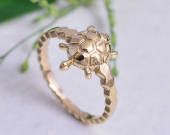 Anillo vintage de tortuga\ Anillo apilable\ Anillo con dije\ Anillo con dije de tortuga\ Anillo para ella\ Anillo de tortuga chapado en oro -mt- luuc,