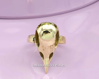 Brass Bird Skull Ring, Gothic Animal Head Ring, Handmade Brass Statement Ring, Adjustable Punk Ring, Raven Skull Jewelry Gift