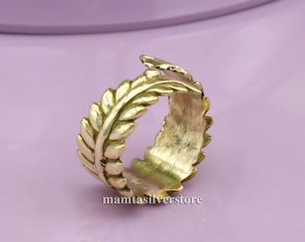Laurel Leaf Brass Ring, Adjustable Nature-Inspired Ring for Women, Handmade Boho Botanical Ring, Vintage Style Statement Gift for Her