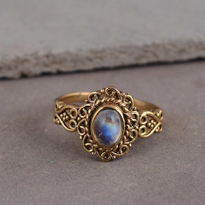 Vintage Mondstein Ring, Gold filigrane Ring, einzigartige Ring, natürliche Mondstein Ring Schmuck, Muttertagsgeschenk, Geschenk für sie