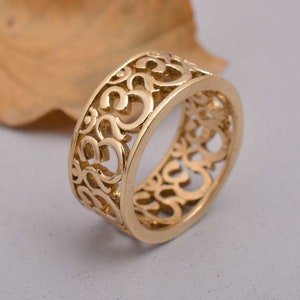 18k guld Om-ring, Lord Shiva Om-ring, guldbandsring, gyllene tumring, religiös ring, guldring för mamma - mt-0ckc bild 3