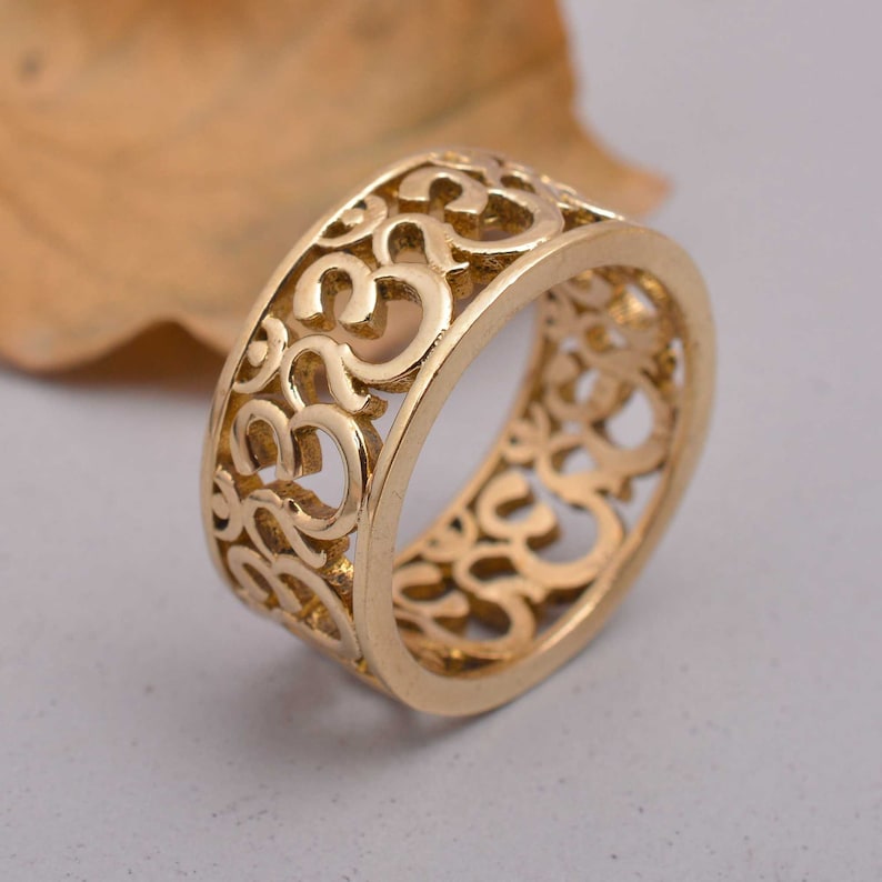 18k guld Om-ring, Lord Shiva Om-ring, guldbandsring, gyllene tumring, religiös ring, guldring för mamma - mt-0ckc bild 3