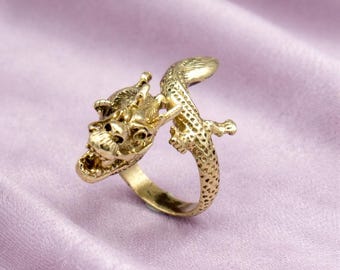 Dragon Ring Gold, Fantasy Dragon Wrap Ring, Gothic Statement Ring, Medieval Jewelry, Mythical Creature Gift