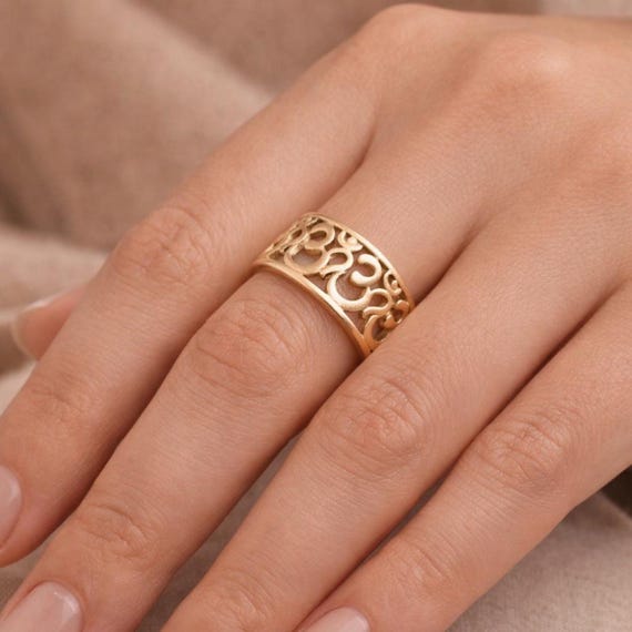 18k Gold Om Ring, Lord Shiva Om Ring, Gold Band Ring, Golden Thumb Ring, Religious Ring, Gold Ring For Mom - mt-0ckc