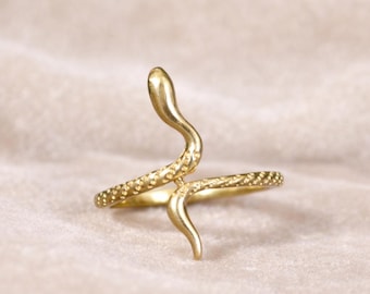 Gold Snake Ring Adjustable, Minimalist Serpent Ring, Dainty Wrap Ring, Boho Jewelry Gift for Her, Unique Statement Ring, Open Ring