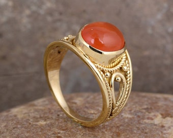 Carnelian Ring, Handmade Gemstone Ring, Natural Carnelian Ring, Statement Ring, Engagement Ring, Gold Ring, Dainty Ring, Ring mt-0lnyl