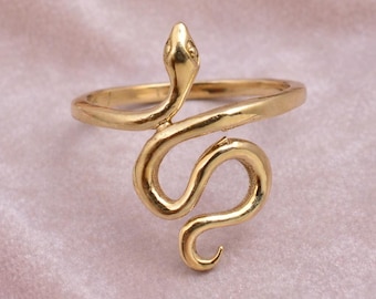 Gold Snake Ring, Adjustable Serpent Ring, Minimalist Wrap Ring, Boho Snake Jewelry, Dainty Animal Ring, Statement Gold Ring, Gift for Her