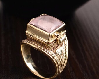 Poison Ring, Handmed Natural Gemstone Gift Ring, Rose Quartz Ring, Beautiful Statemant Ring