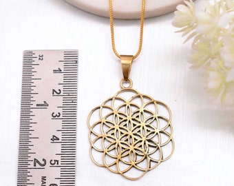 Gouden Flower of Life-ketting, Heilige Geometrie-hanger, Kleine Flower of Life-hanger, Seed of Life-ketting goud