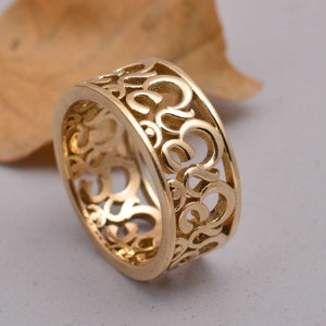 18k guld Om-ring, Lord Shiva Om-ring, guldbandsring, gyllene tumring, religiös ring, guldring för mamma - mt-0ckc bild 5