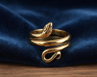 Snake Wrap Ring Brass, Adjustable Serpent Ring, Minimal Snake Jewelry, Boho Gothic Ring, Handmade Statement Ring