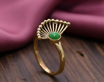 Green Onyx Gold Ring, Handmade Minimalist Gemstone Ring, Boho Statement Ring for Women, Unique Gold Jewelry Gift