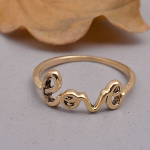 Love Ring, Script Love Ring, Promise Love Ring, Dainty Love Ring, Brass Ring, Anniversary Gift, Ring For Women