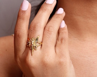 Anello angelo, anello in oro, anello fatto a mano, regalo per lei, anello delicato, anello importante, anello unico, regalo di anniversario, anello antico,