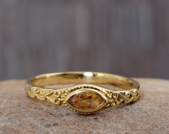 Gold Plated 18k Citrine Ring, Citrine Gemstone Ring, Tiny Ring, Gift For Her,  Dainty Ring, Minimalist Ring, Graduation Gift, mt-0lyyu
