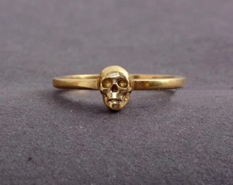 Dainty Gold Skull Ring, Gold Skull Ring, Evil Eye Ring, Gothic Ring, Skull Jewelry, Gold Band Ring, Gold Stacking Ring , mt-nll,