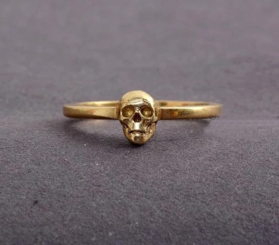 Dainty Gold Skull Ring, Gold Skull Ring, Evil Eye Ring, Gothic Ring, Skull Jewelry, Gold Band Ring, Gold Stacking Ring , mt-nll,