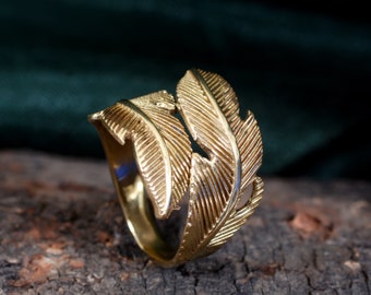 Feather Ring, Adjustable Ring, Golden Feather Ring, Knuckle Ring, Dainty Ring, Feather Ring, Modern Ring, mt-lahy,