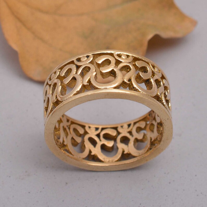 18k guld Om-ring, Lord Shiva Om-ring, guldbandsring, gyllene tumring, religiös ring, guldring för mamma - mt-0ckc bild 4