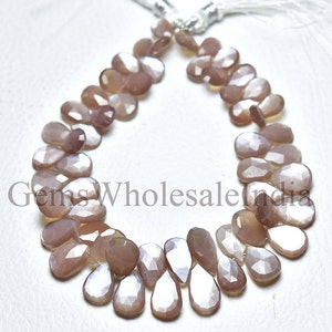 Piedra lunar chocolate facetada, briolette, pera, hebra de 20 cm, piedras preciosas naturales, venta al por mayor - N1098