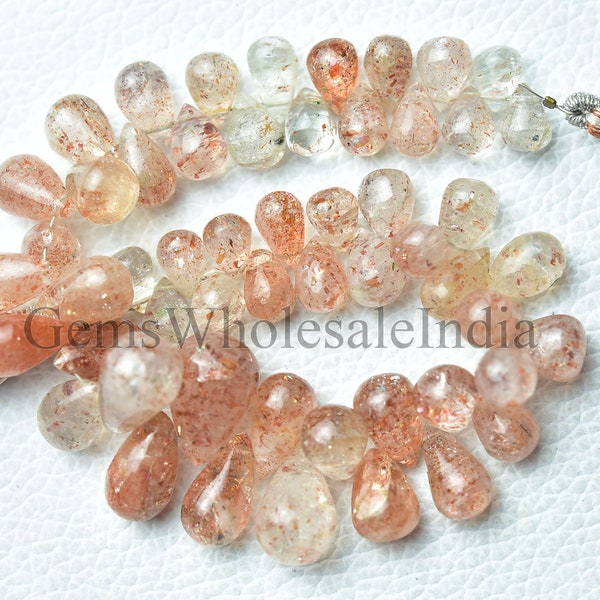 AAA Sunstone Plain Teardrop Briolette  Sunstone Teardrop Beads  Sunstone Drop Beads  7 Inch Strand 5x7mm to 9x13mm Natural Gemstone N1554