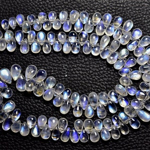 AAA Blue Fire Rainbow Moonstone Plain Smooth Briolette,  Moonstone Pear Bead, Natural Moonstone Teardrop Bead, 8.5-9.5mm to 6.5 -7mm N553