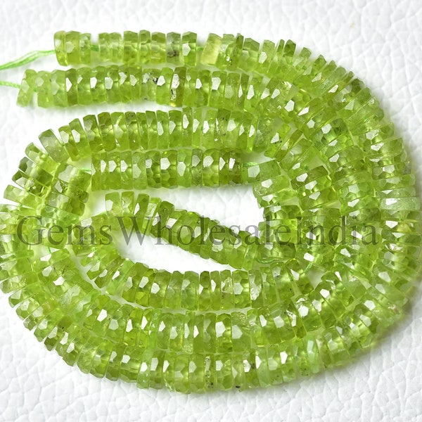 AAA+ quality Peridot Faceted Wheel  Peridot Round Beads Strand  Peridot Tyre Heishi Beads Natural Gemstone 8 Inch Strand 5mm to 6mm N1398