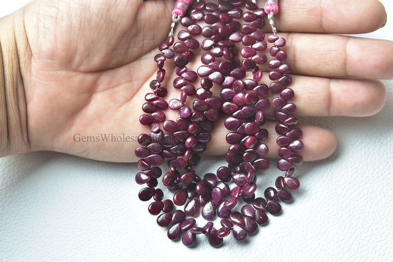 AAA Ruby Smooth Pear Briolette Pink Ruby Pear Briolette Ruby Beads ...